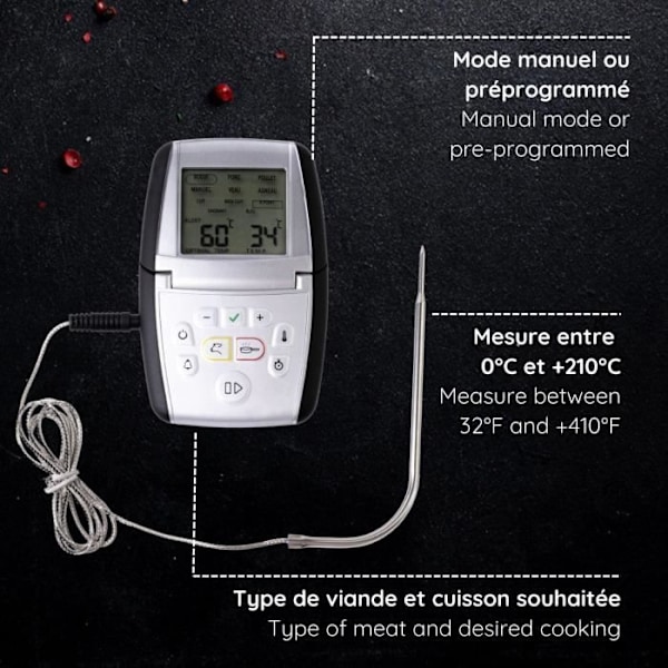 Termometer för matlagning - MASTRAD - m°classic+ - Inbyggd timer - Induktionskompatibel - Rostfritt stål Grå