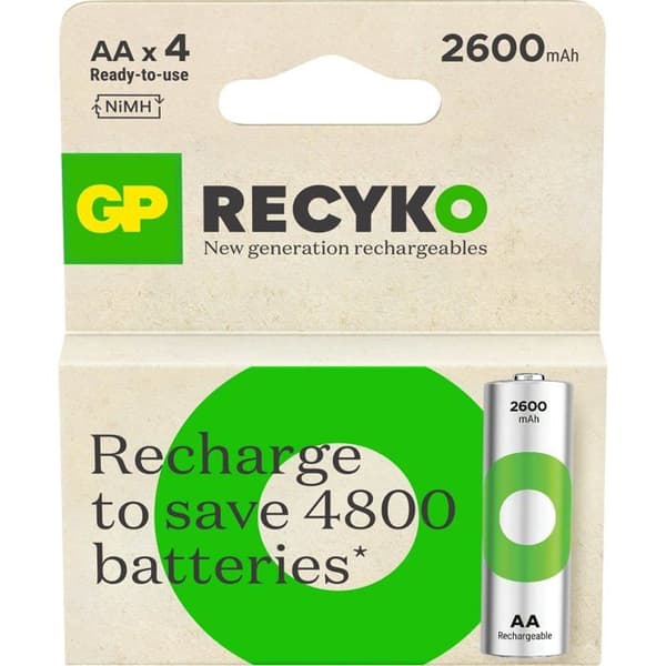 Batteri GP Recyko NiMH AA HR6 2600mAh, paket om 4