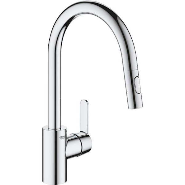 GROHE Get diskbänksblandare, utdragbar spray, U-formad pip, 2-jet-avledare, Supersteel, 31484001 Krom