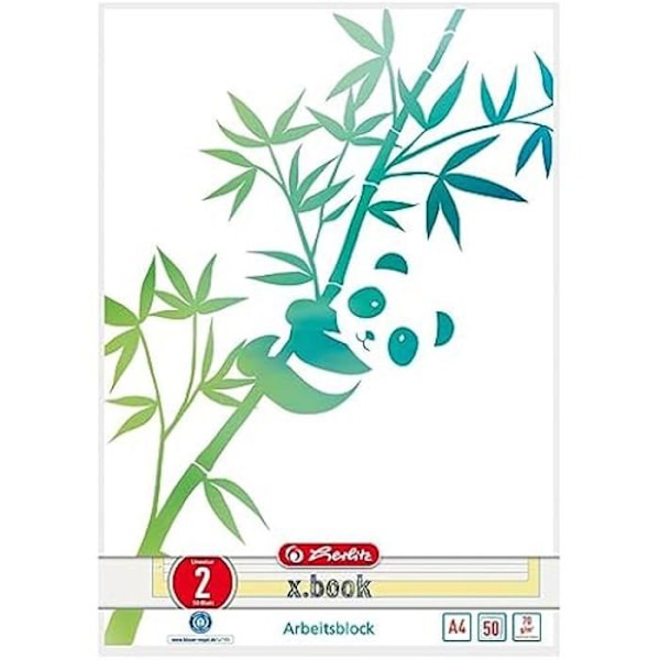 Arbetsblock - HERLITZ - A4 - 50 ark - Återvunnet papper - Panda mönster Vit, Grön, Svart