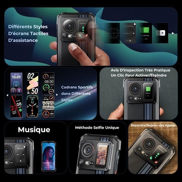 HOTWAV Cyber 15 Smarttelefon Robust 200MP 24GB + 256GB ROM, 6,6'' FHD+ 6280mAh IP68 Telefon 4G Sekundärskärm Bak svart Svart