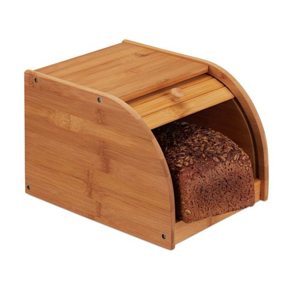 Brödbox - Relaxdays - 10024208 - Bambuträ - Skjutlock - 27x20,2x18,2 cm ljusbrun