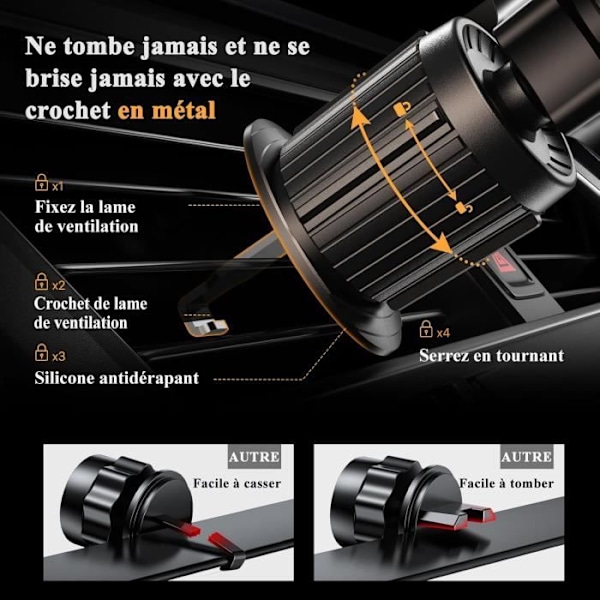 Stöd telefon bil - Miracase - 2024 - Metallkrok - Rotation 360° - Kompatibel 4-7,2 tum