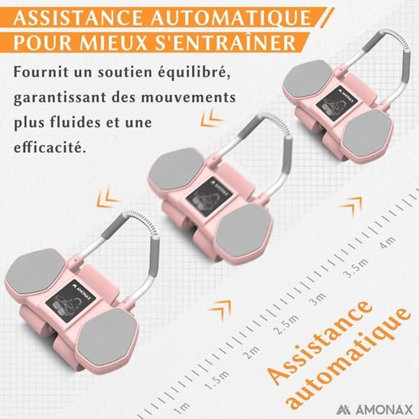 Abdominalhjul (Ab Roller) - AMONAX - Konvertibel - 2 stabilitetsinställningar - Bärbar och lätt - Rosa Pro Rose Pro