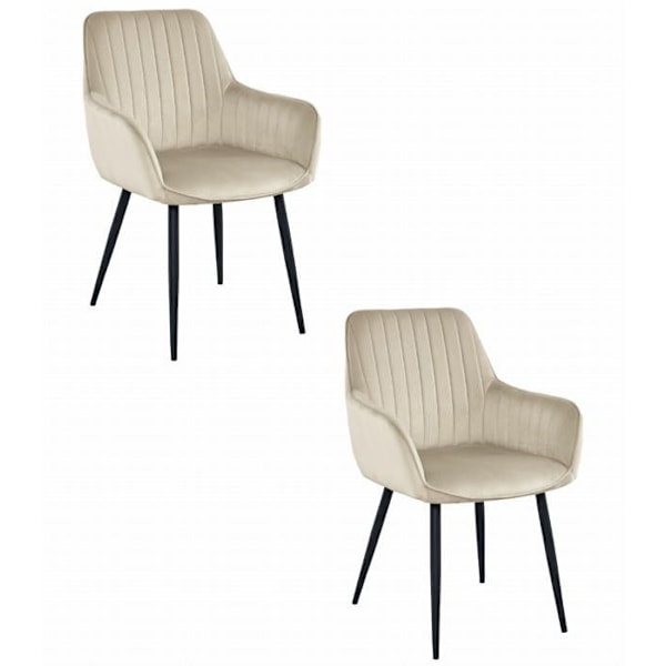Stol - OSKAR - SOLDEN - Velour beige - Svarta metallben - Set om 2 Tan, svart
