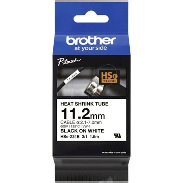 Tryckfärgband - BROTHER - HSE231E - Vit - Svart - 11.2 mm