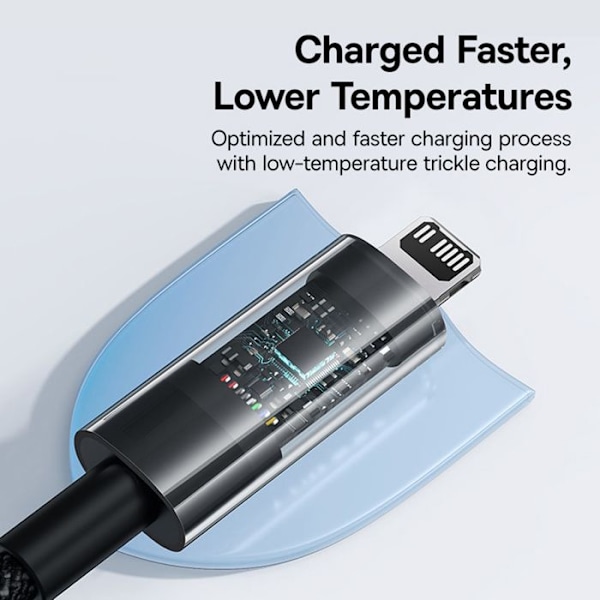 USB-C till Lightning-kabel, Snabb laddning 20W, 2m - Baseus Gem (P1037300111111-01) - Cluster Svart