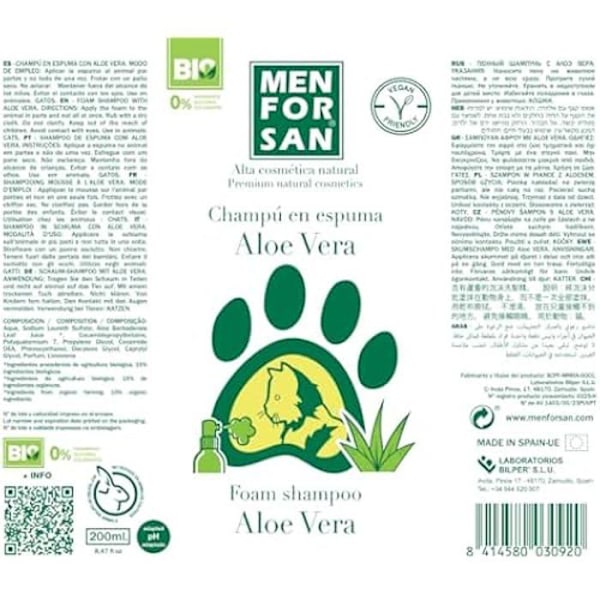 Skumschampo - MENFORSAN - Aloe Vera - 200ml - Vattenfri rengöring - Vegansk