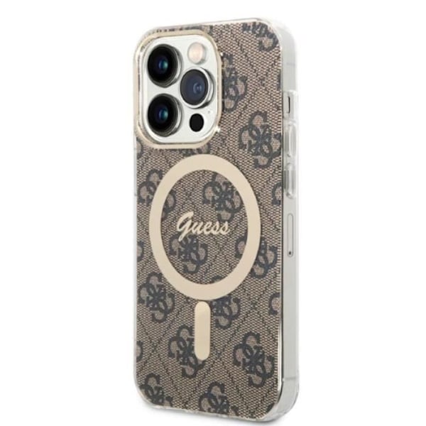 Guess Bundle Pack MagSafe 4G - Skalset för iPhone 14 Pro Max + MagSafe laddare (Brun/Guld) - 3666339102920