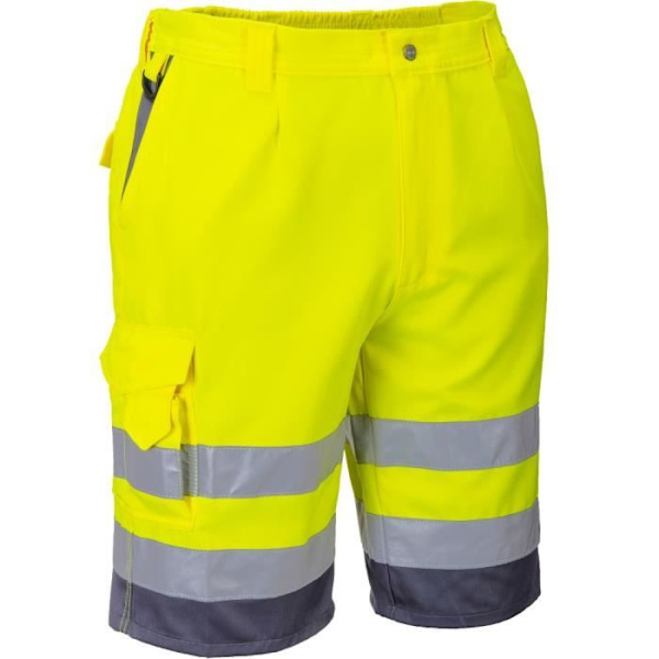 Arbetskortbyxor - Hög synlighet - Fluogul/grå - Polyester/bomullstyg - 7 fickor - UPF 50+ Gul M