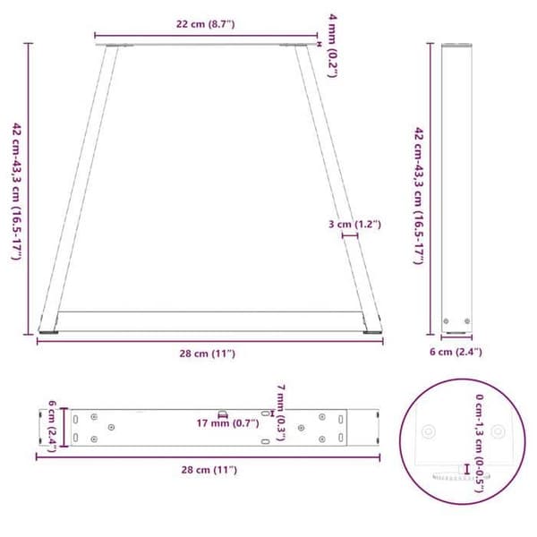 vidaXL V-formade soffbordsben, 2 stycken, vit, 28 x (42-43,3) cm, stål 4012541