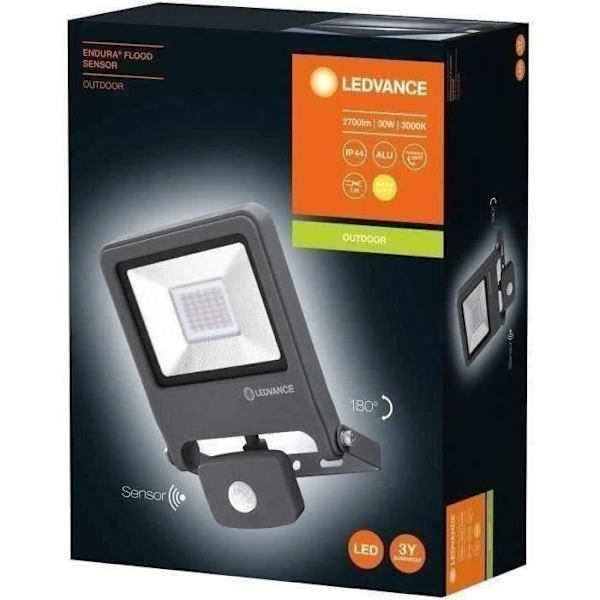 LED-strålkastare utomhus - LEDVANCE - Endura Flood 30W - Grå - Rörelsedetektor - 2700lm - 3000K Grå