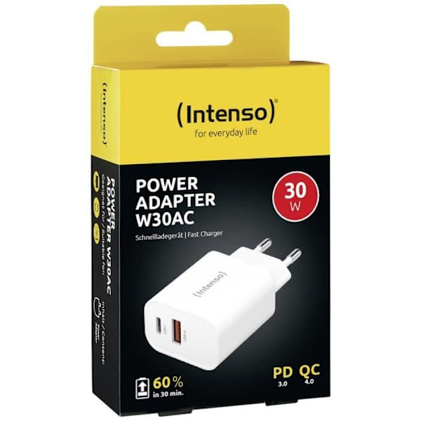 Intenso W30AC USB-laddare - 30W - 2 x USB-A, USB-C® - Utström 3A