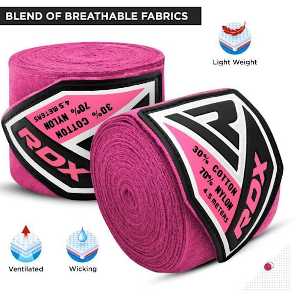 RDX Elasticated Hand Wraps - Rosa - Boxning Kickboxning - Kolfiber - 4,5 meter Rosa