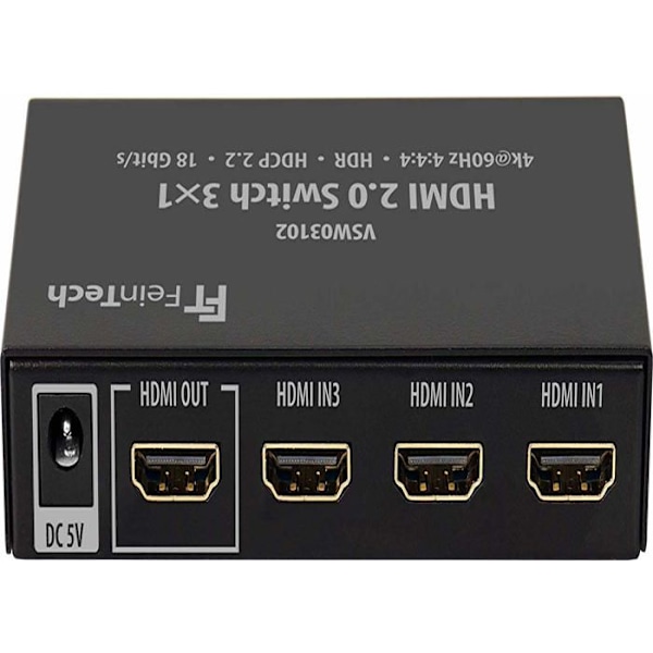 Feintech - VSW03102 - HDMI 2.0 Switch 3 x 1 Automatic Switching 4K 60 Hz HDR CEC