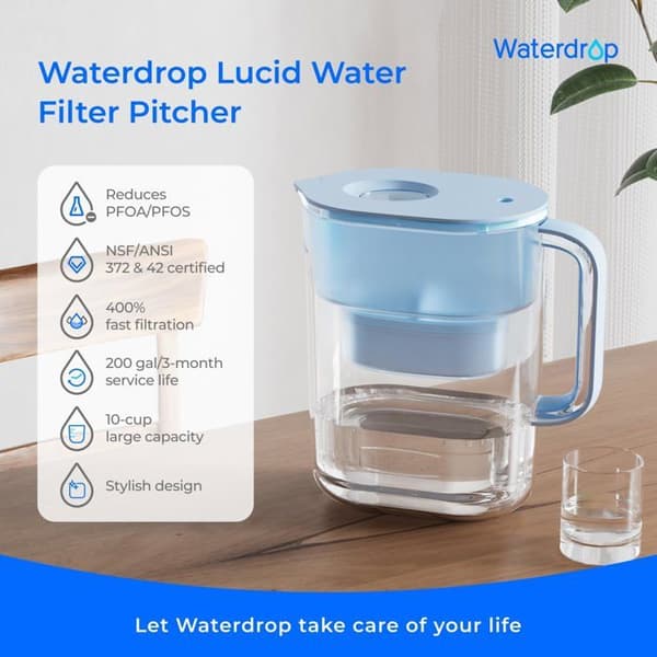Filtreringskaraff - WATERDROP - WD-PT-07B - Blå - Ljusindikator (tyngd) - 200 gallon (≈3 månader)