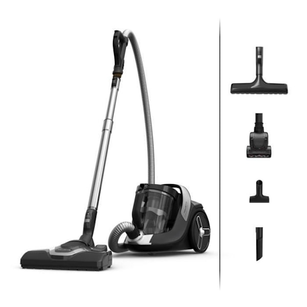 ROWENTA Green Force Cyclonic Effitech+ påslös dammsugare, 2,5 l behållare, tyst, låg förbrukning, tillverkad i Frankrike RO7C66EA Svart, Ljusgrå