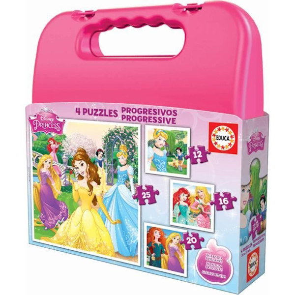 4 progressiva pussel - EDUCA - Disney Princess Progressive Puzzles Case (12-16-20-25) Flerfärgad