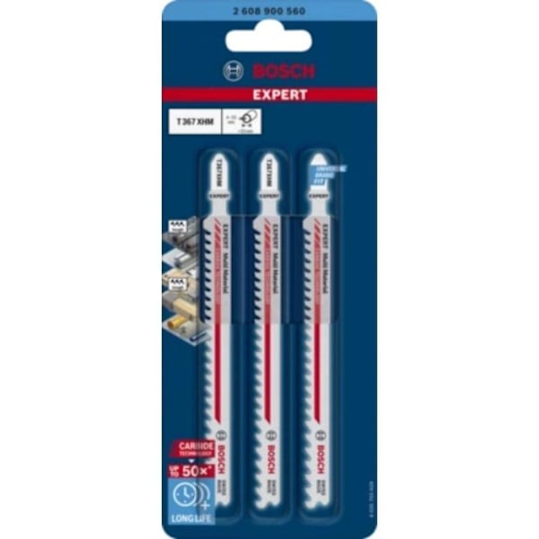 Svärd för sticksåg - BOSCH EXPERT - T 367 XHM - 3 svärd - Karbidteknologi - 132 mm