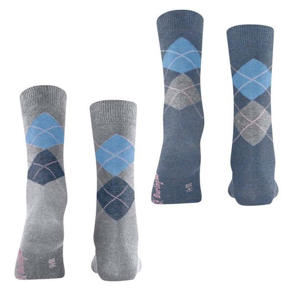 Burlington Strumpor Dam - ,Förpackning med 2,Everyday Argyle SO 2-Pack Gråblå 36/41