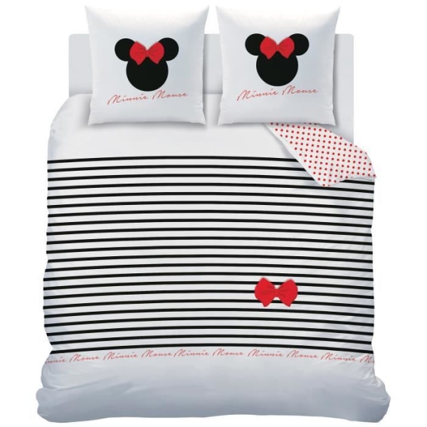 Sängkläder med tryck - DISNEY MINNIE STRIPES - 100% bomull - Påslakan + örngott Vit