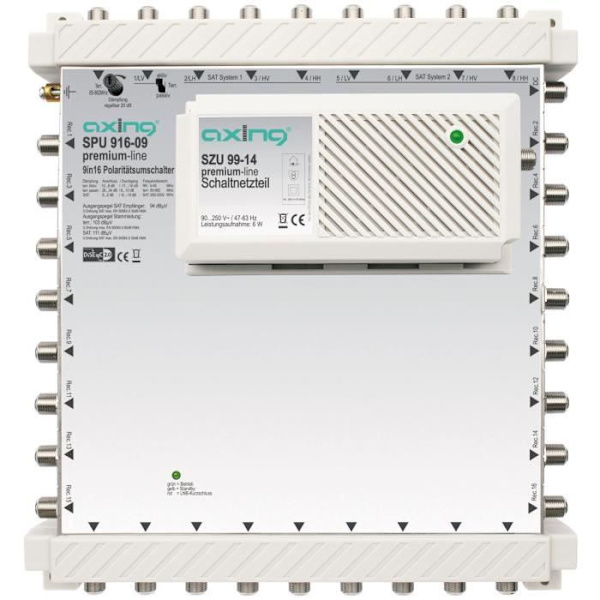 Axing SPU 916-09 DiSEqC Multiswitch multiswitch 9 ingångar - 16 utgångar expanderbar energibesparing
