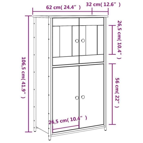 vidaXL Buffé hög sonoma grå 62x32x106,5 cm ingenjörsträ 834208 Grå