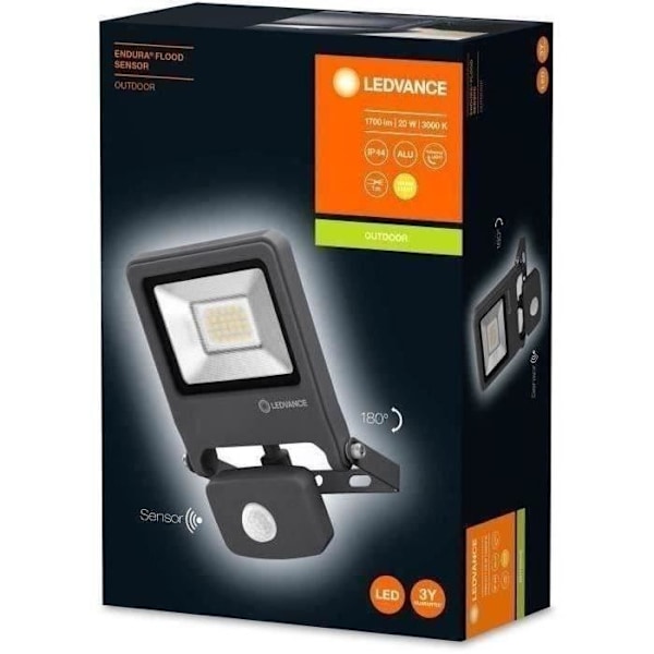 LED-strålkastare utomhus - LEDVANCE - Endura Flood 20W - Mörkgrå - Rörelsedetektor - 3000K Mörkgrå