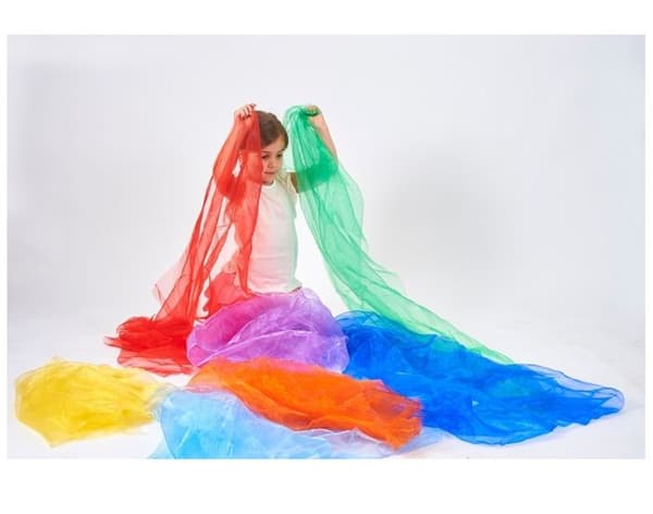 Set av organzatyg - TICKIT - 7 delar regnbåge - 100 x 150 cm - 100% nylon - sensoriskt spel Röd