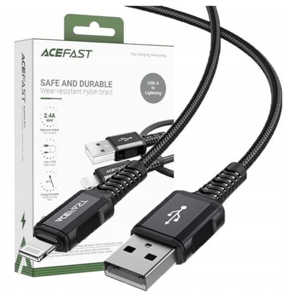 Lightning-kabel - ACEFAST - C4-02 - 1,8 m - MFi - 2,4 A Svart
