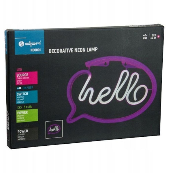 Ljusreklam Dpm Neon LED hello 30x21 cm