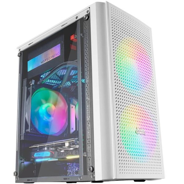 PC-chassi Micro ATX - Mars Gaming - MC300 Vit - Härdat Glas - 3 FRGB Fläktar - Total-Mesh