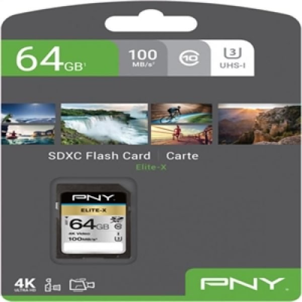 PNY MICRO SD ELITE-X HC 64GB SDHC KLASS 10 UHS-I U3 100 MB/S Minneskort Svart