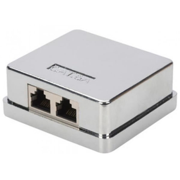 Uppstickande dosa - DIGITUS - Cat.6A - 2 x RJ45 - Skärmning - Svart silver