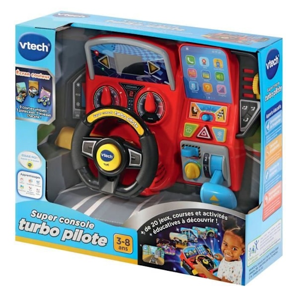 Körsimulator för barn - VTECH Super Console Turbo Pilote - Färgskärm och 20 spel ingår Flerfärgad