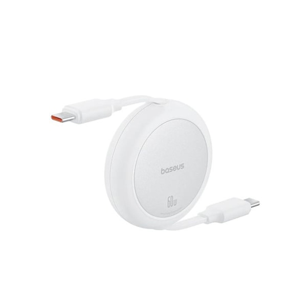 Data kabel Typ-C till Typ-C, 60W, 1m - Baseus Free2Pull Mini (P10364500211-01) - Månsken Vit