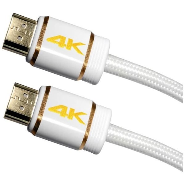 Maxtrack HDMI anslutningskabel - 3,0 m - Guldkontakter - Vit nylonfläta - Ferriter