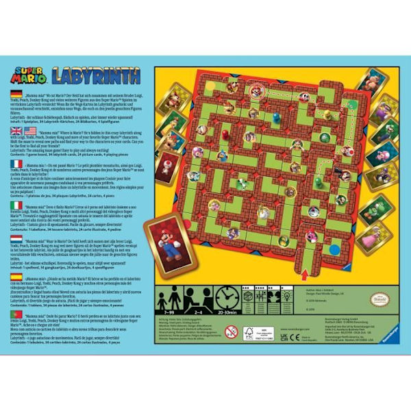 SUPER MARIO Labyrint, Familjebrädspel, Skattjakt i en rörlig labyrint, Från 7 år, Ravensburger Flerfärgad