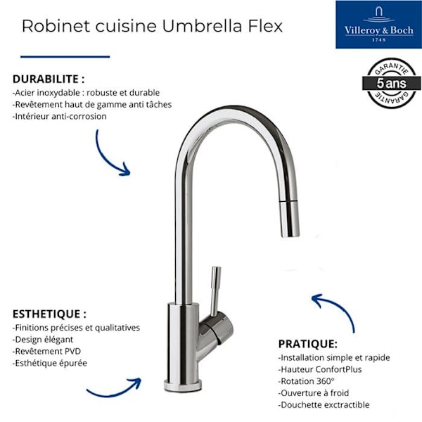 Robinet duschslang Villeroy & Boch UMBRELLA FLEX inox guld matt Gul