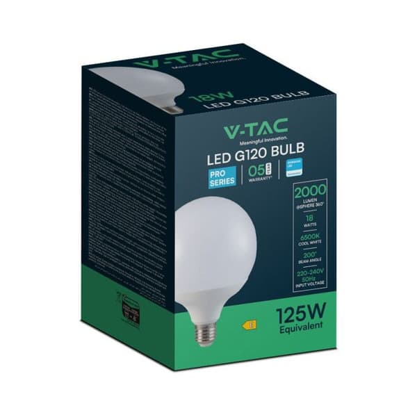 LED-globljus G120 E27 – 18W – 2000lm – Dagsljus – 120mm TA-21125 Vit