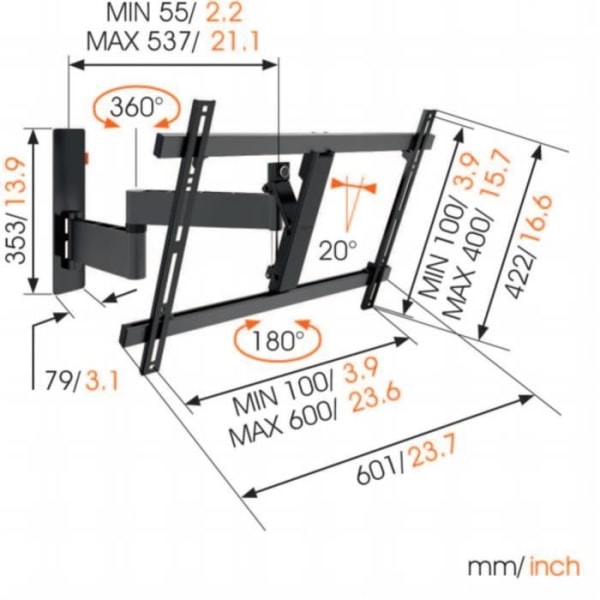 VOGELS WALL 3345 justerbart TV väggfäste - 40-65" - 30kg max - Svart - Metall