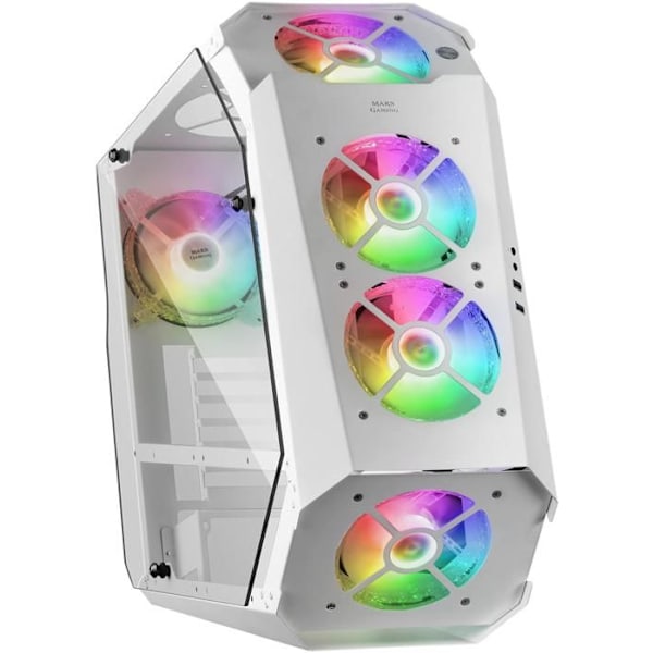 Mars Gaming MC51 Vit - ATX PC-spelfodral - Dubbelt härdat glas - 5 x 12 cm RGB-fläktar