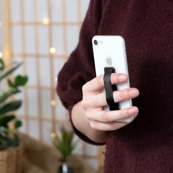 kwmobile Självhäftande smartphonehållare - konstläderfingertillbehör för mobiltelefon - elastisk grepprem baktill