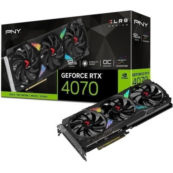 PNY - Grafikkort - GeForce RTX™ 4070 XLR8 Gaming VERTO EPIC-X RGB™ överklockad - 12G - Trippelfläkt DLSS 3