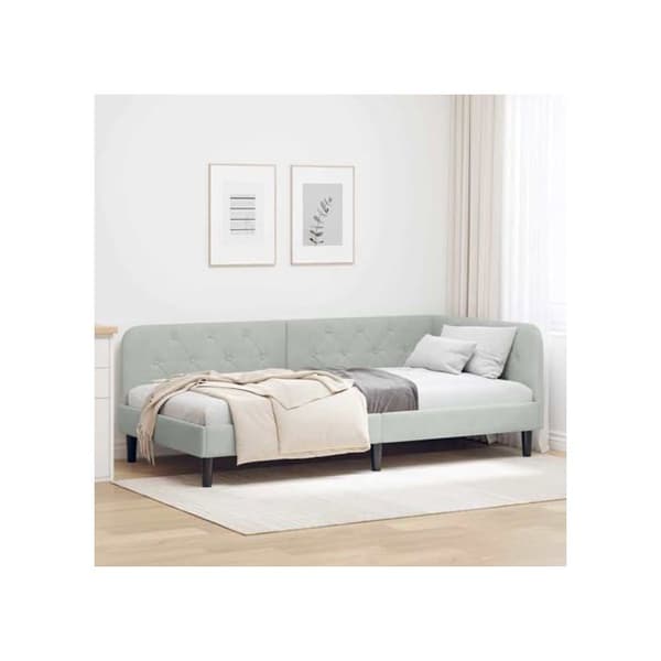 Vinkel sängram i sammet - vidaXL - Ljusgrå - 90x190 cm - L-design - Ribbram - Mångsidig bäddsoffa Ljusgrått
