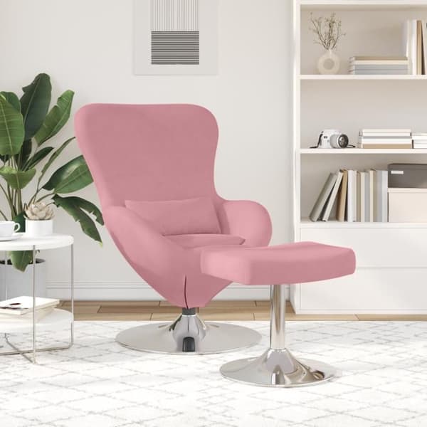 Äggfåtölj med fotstöd i rosa sammet