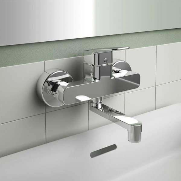 Idealisk standard - BD241AA - Ceraplan Väggmonterad tvättställsblandare för badrum, Vridbar pip, Pipprojektion 15,3 cm