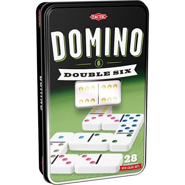 TACTIC Double 6 dominospel i metalllåda - Pojke och flicka - Från 5 år Blå