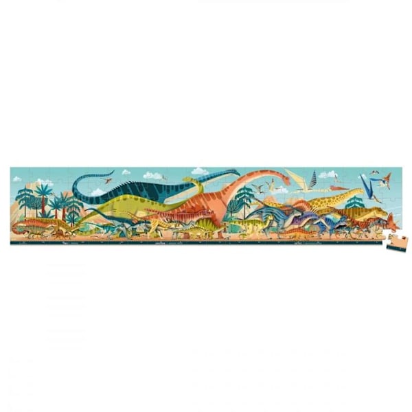 Dino Panoramic Puzzle 100 bitar - Janod - Dino Range - Djur - Fransktillverkat - FSCTM Orange