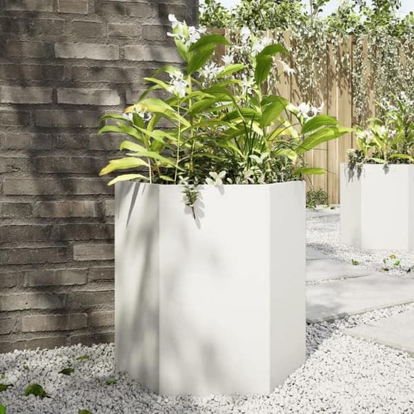 vidaXL Hexagonblomlåda vit 46x40x45 cm stål 851110